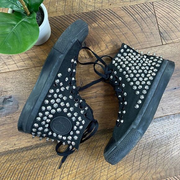CONVERSE 8.5 AllStar Platform Spike Punk Studded Black HighTop Lace Up Sneaker - Picture 2 of 6